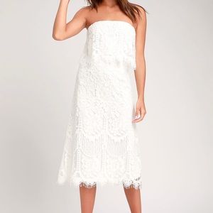 Lulus white lace strapless midi dress